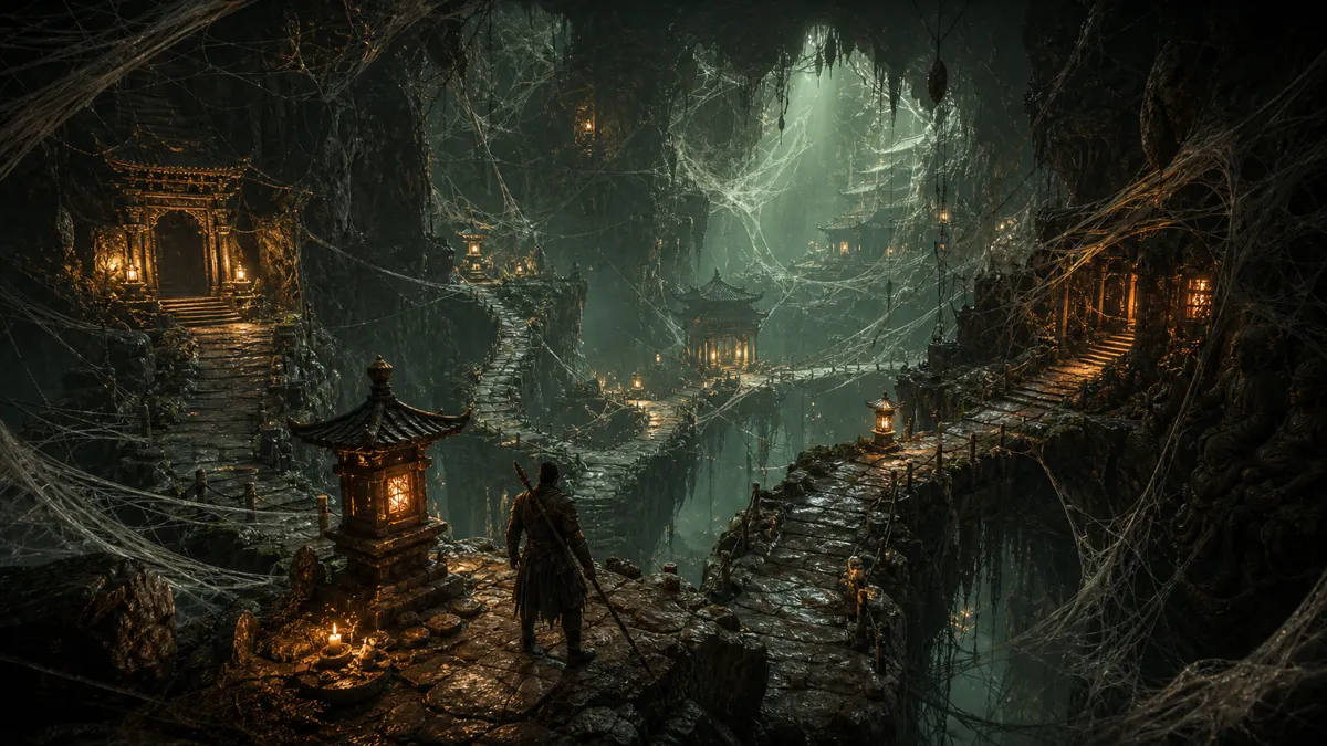 Destined One navigating Webbed Hollow and Temple of Yellow Flowers routes