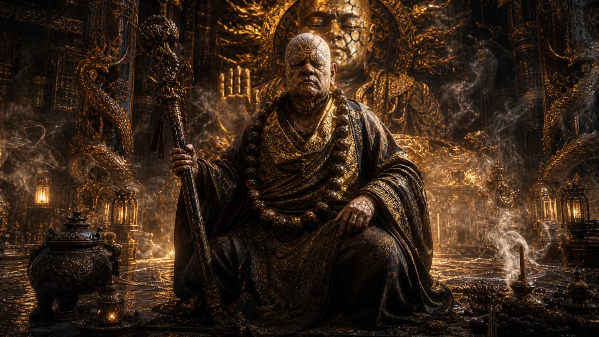Elder Jinchi surrounded by corpses in the Ancient Guanyin Temple