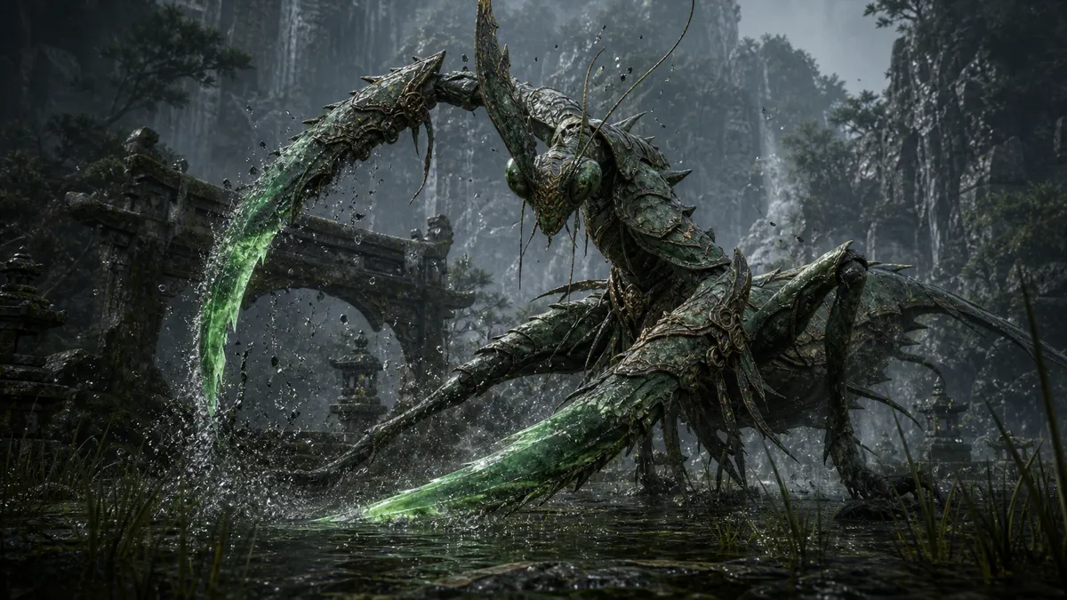 Emerald-Armed Mantis inside Zhu Bajie's body arena