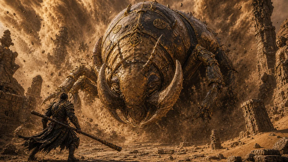 Fuban erupting from the sand in the Kingdom of Sahali