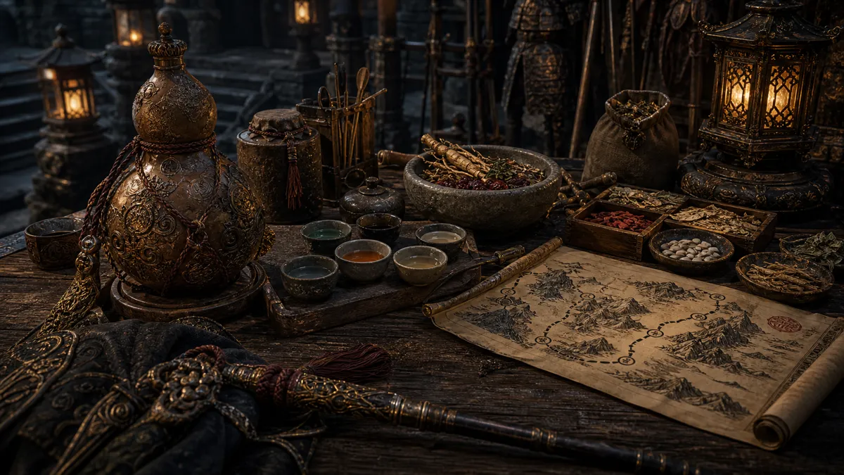 Gourd drink and soak setup before a boss route