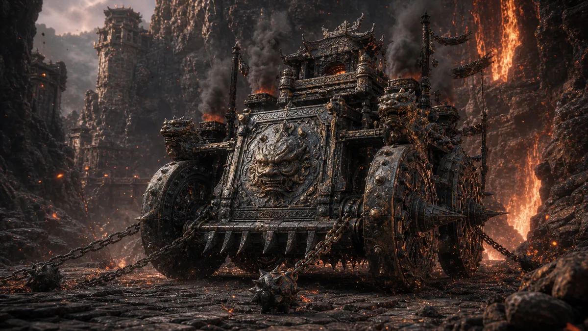 Bronze fire cart blocking a narrow Woods of Ember passage