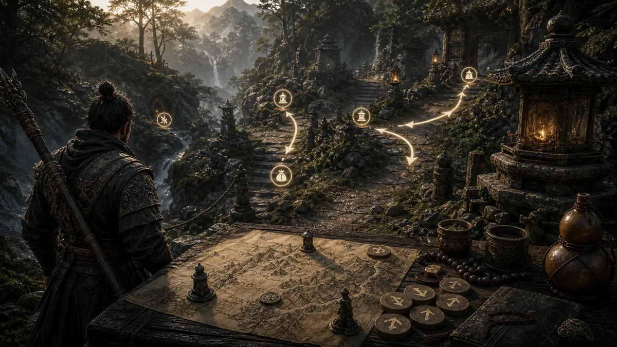 Destined One checking a side route for chests and materials
