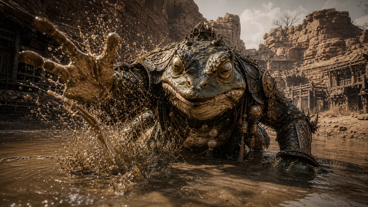 Lang-Li-Guhh-Baw frog boss surrounded by lightning