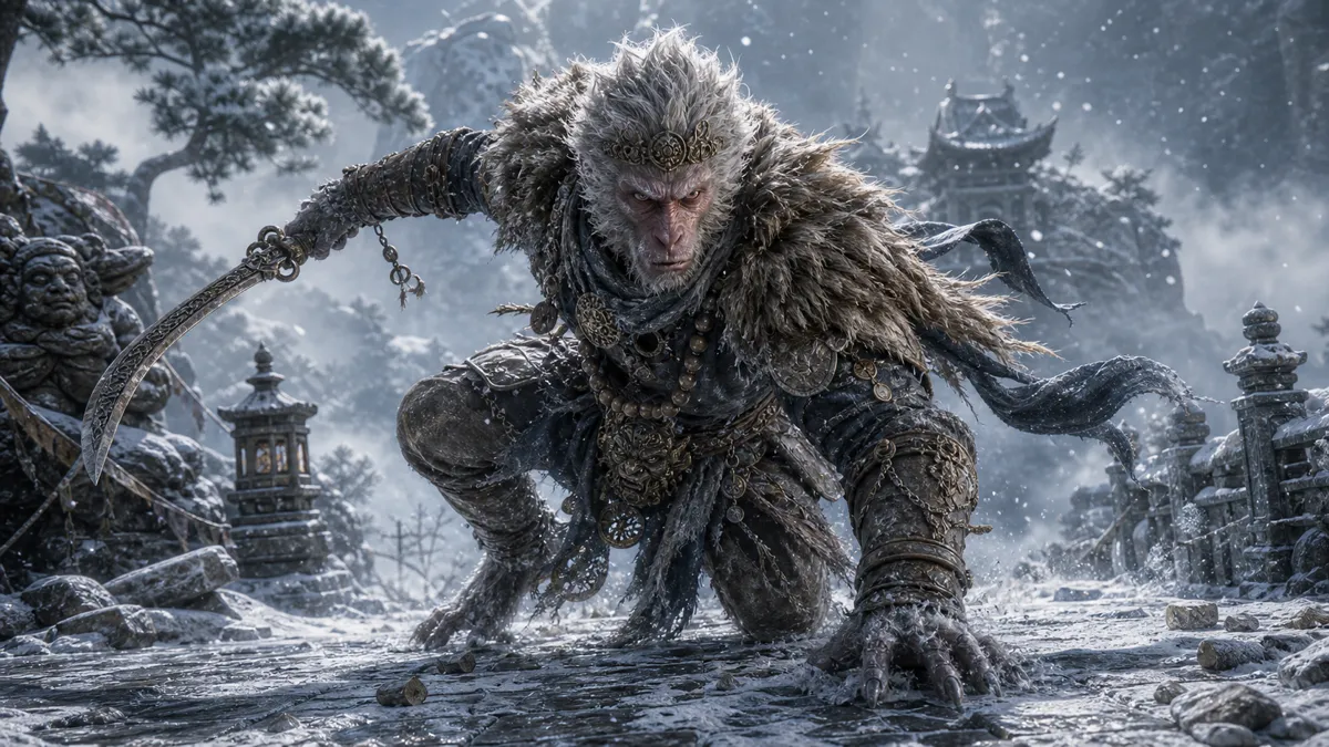 Macaque Chief ambushing the snowy Frost-Clad Path
