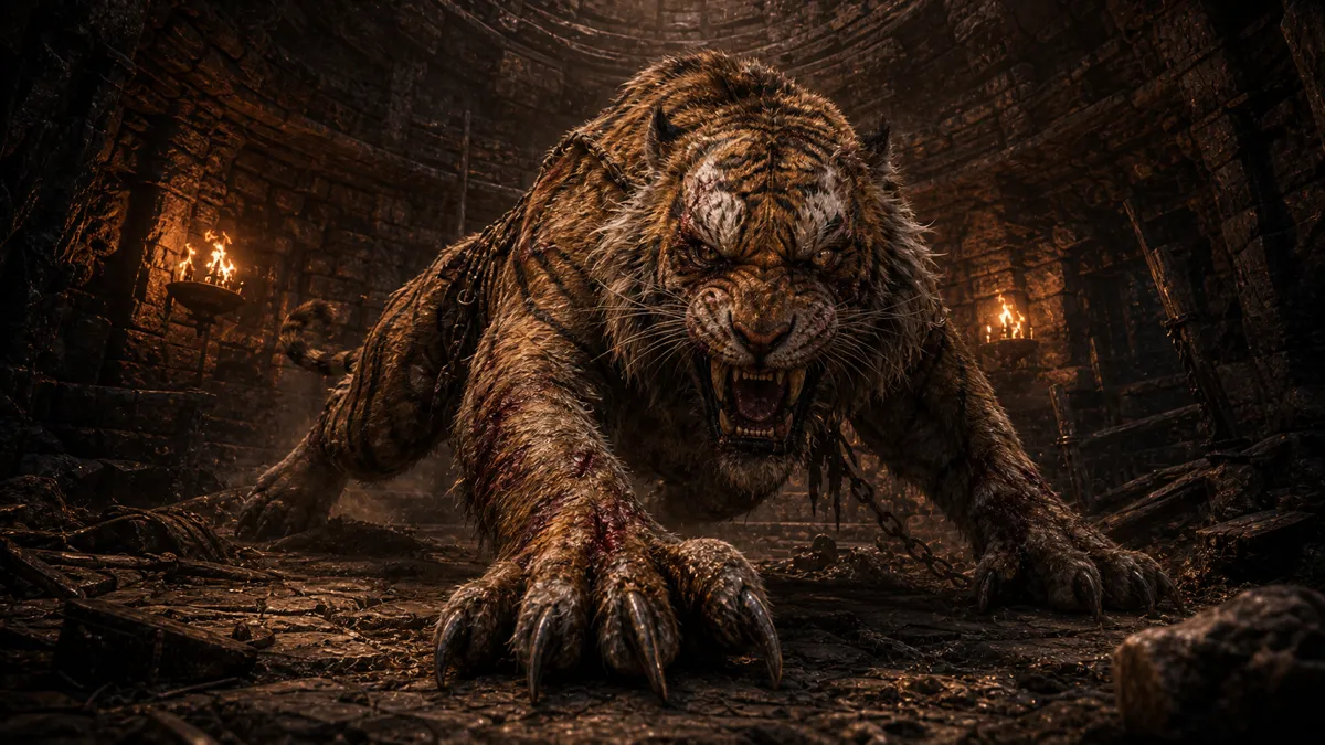Mad Tiger roaring in the Bottom of the Well arena