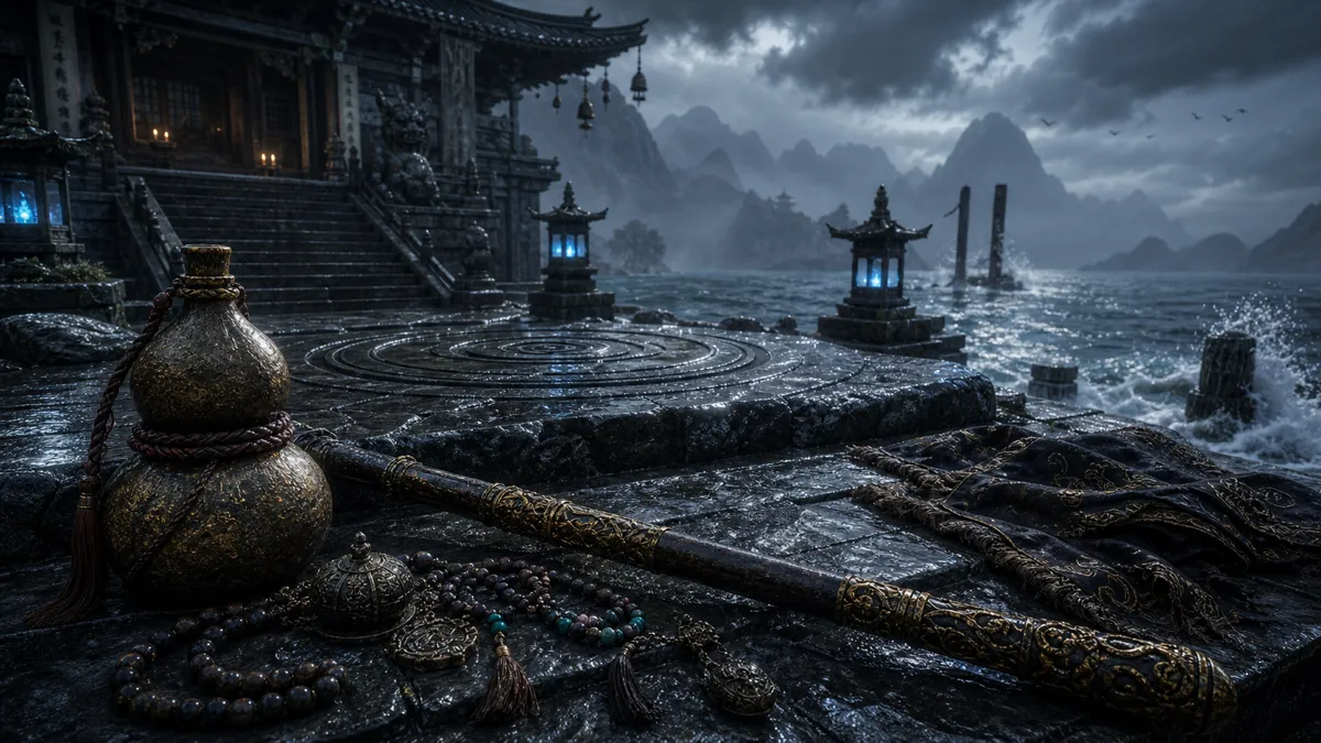 Monk from the Sea rising near the frozen temple courtyard