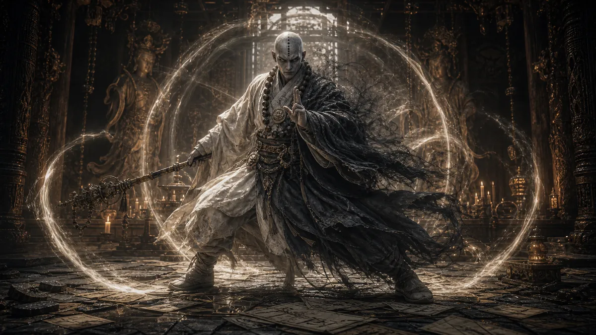 Non-Pure guarding a snowy altar inside New Thunderclap Temple