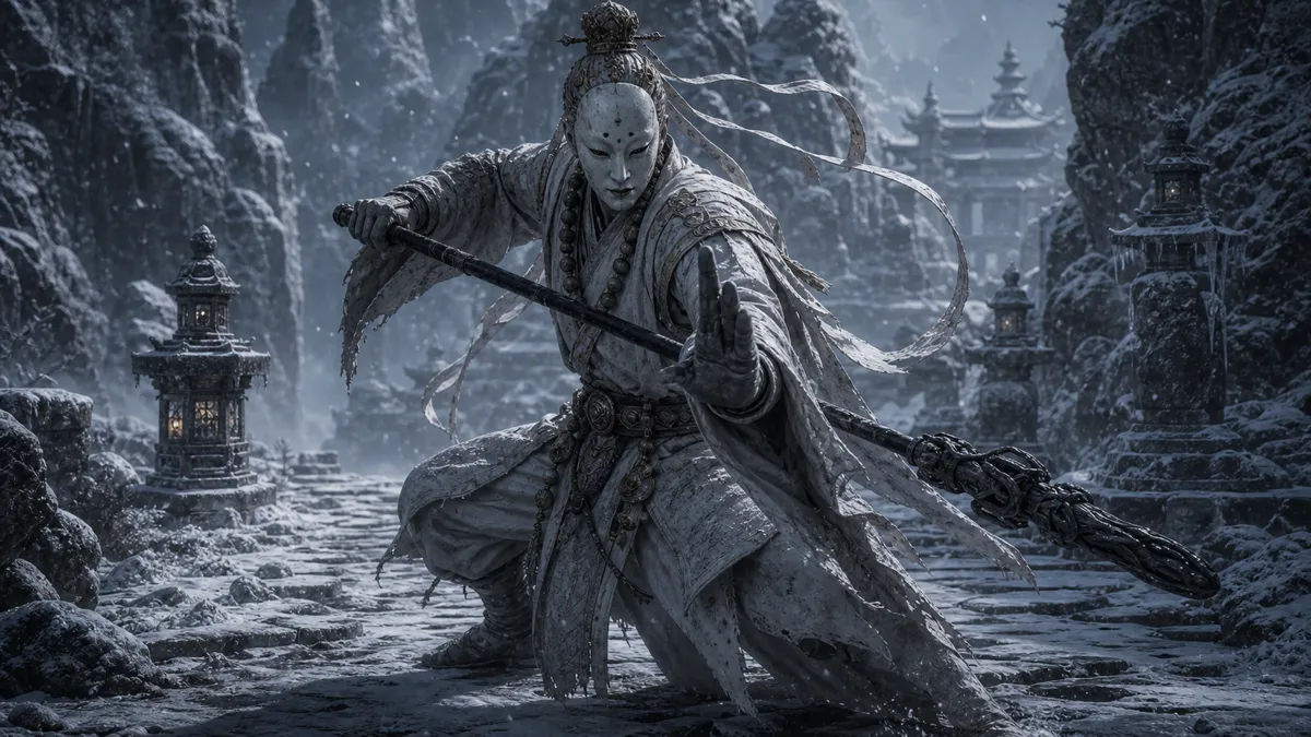Non-White drawing a long blade near Mindfulness Cliff
