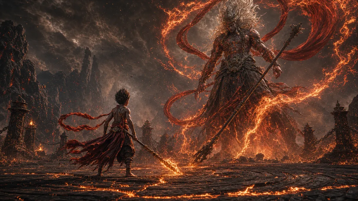 Red Boy transforming into Yaksha King in the Fallen Furnace Crater