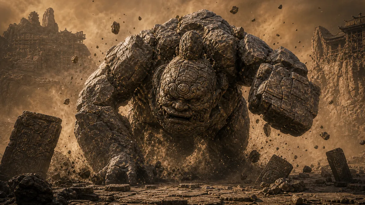Shigandang rising from stone near the Rock Clash Platform