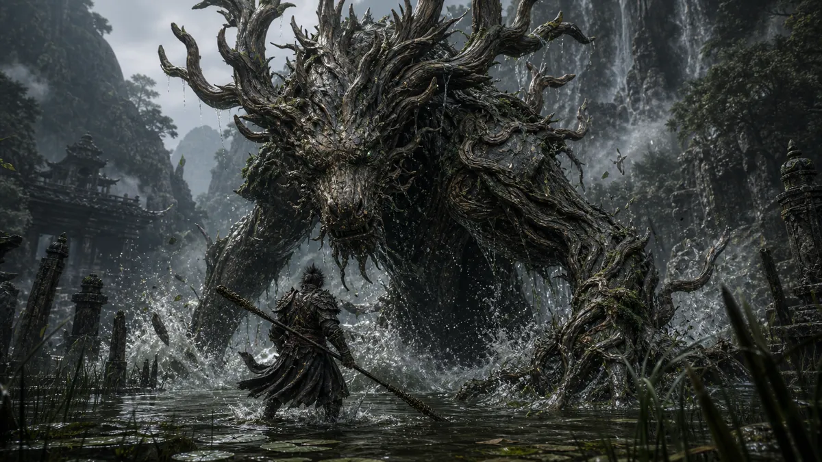 Water-Wood Beast surfacing in the Mantis-Catching Swamp